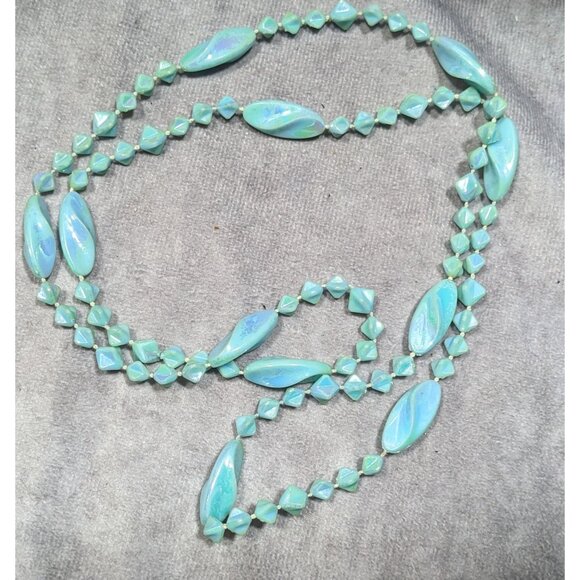 Mermaidcore Pearlescent Blue AB Beaded Necklace - Picture 4 of 4